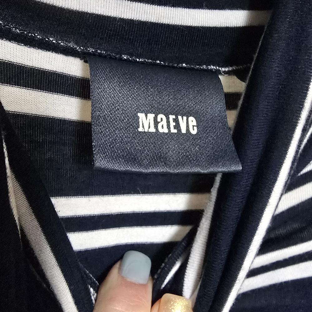 Anthropologie Maeve Navy and White Striped HIgh Neck Asymmetrical Dress XS - Picture 2 of 8